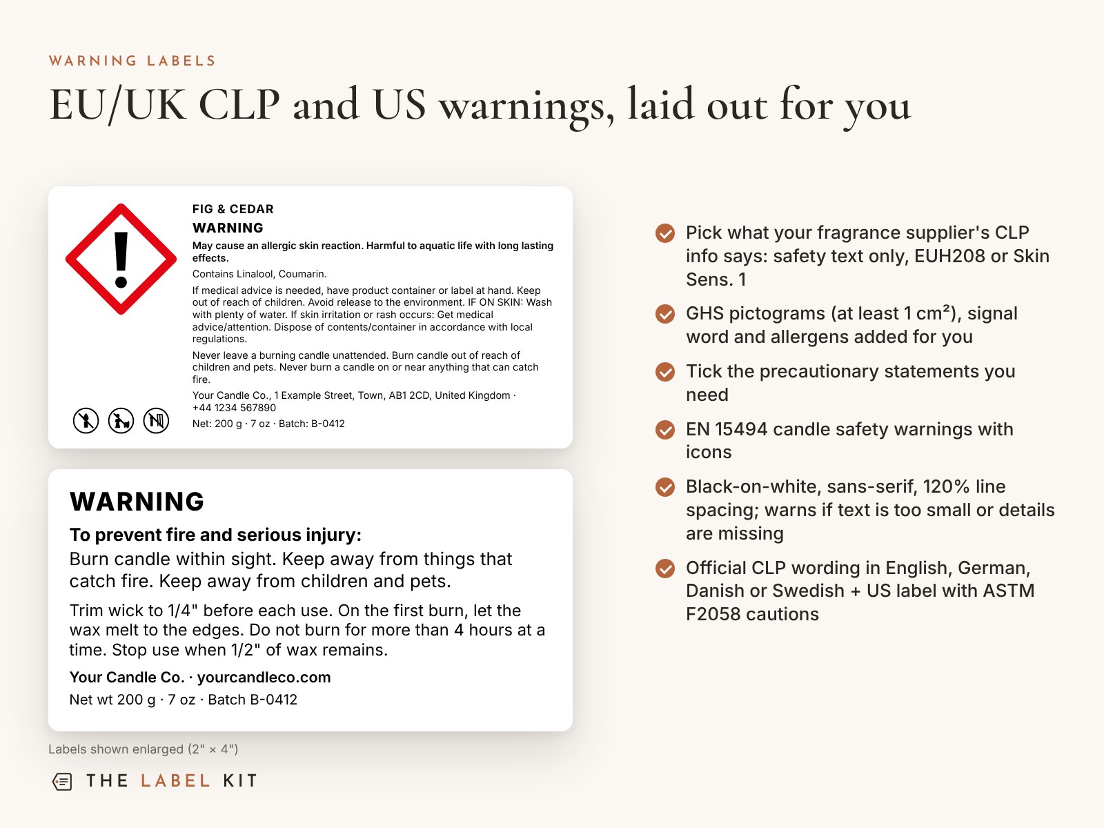 EU/UK CLP and US candle warning labels