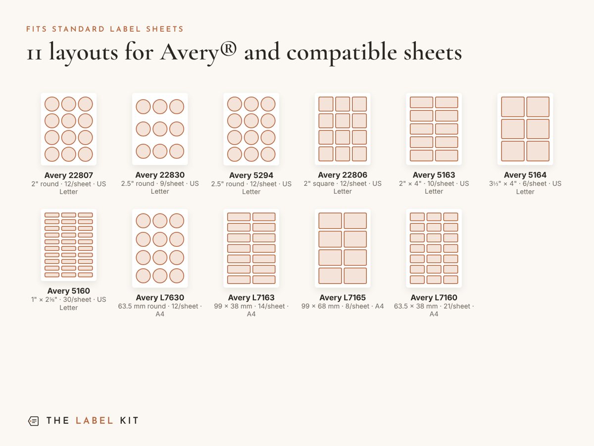 Supported label sheet layouts